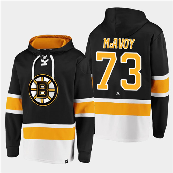 Men's Boston Bruins #73 Charlie McAvoy Black All Stitched Sweatshirt Hoodie